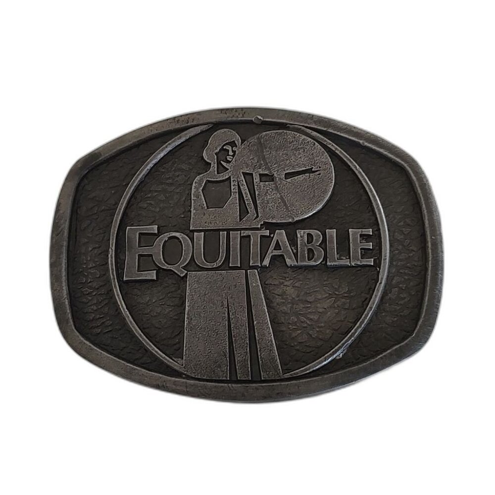 Vintage Wyoming Studio Art Works Brass Belt Buckle "Equitable" Woman Feminine